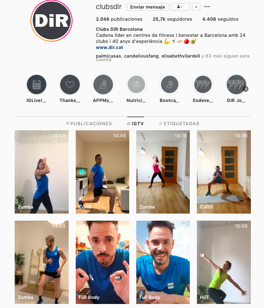 DiR entrenament casa coronavirus IGTV